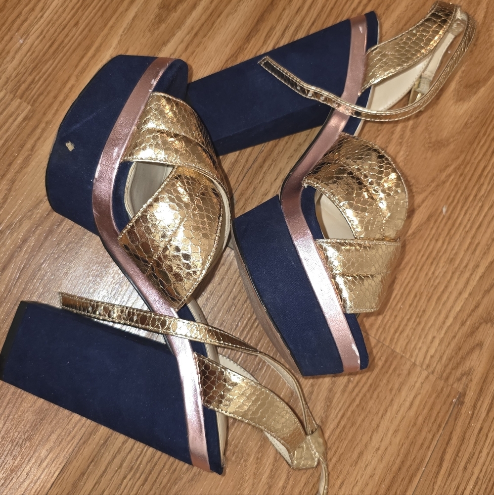 Gold and Blue Platform Heels - Picture 5 of 7